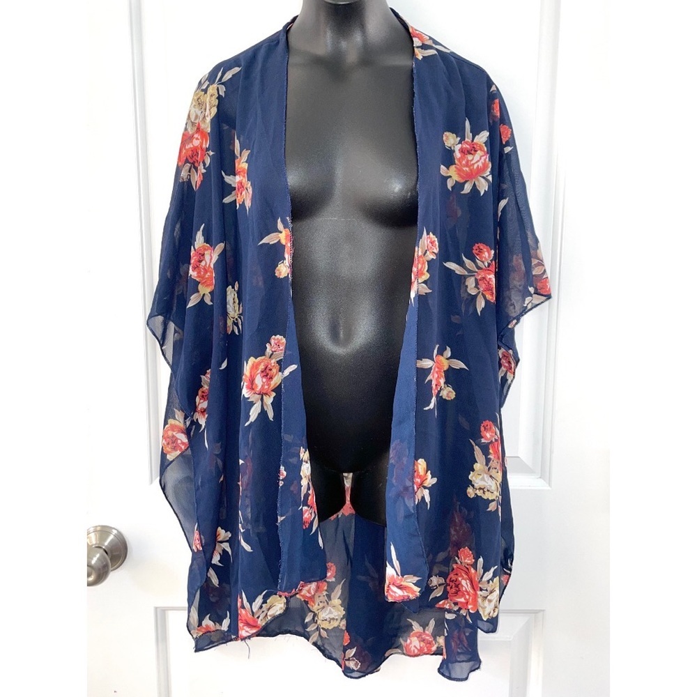 Blue floral kimono shawl